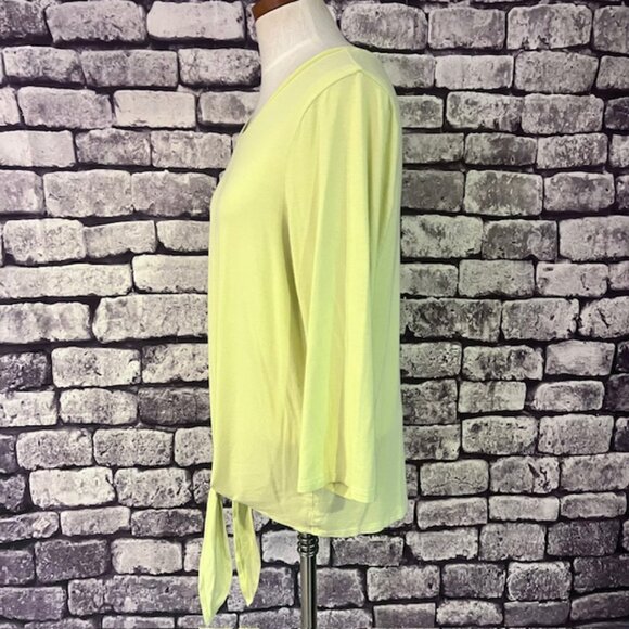 Chico's Yellowish Green 3/4 Sleeve Tee W/ Tie Front Size L - Picture 3 of 7